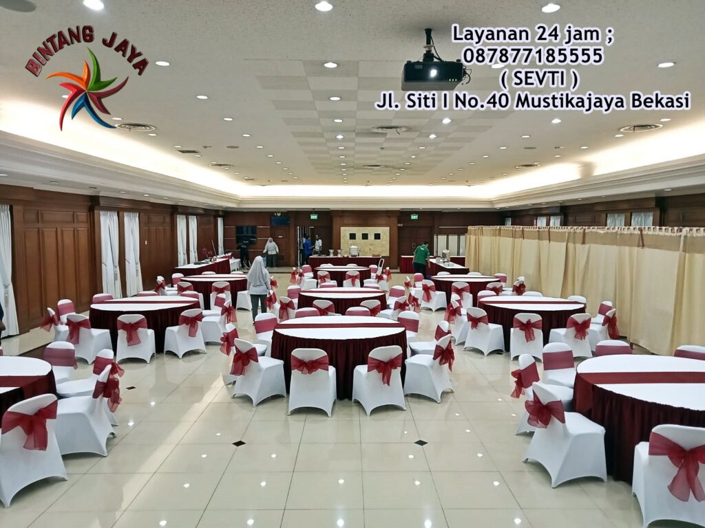 Jasa Sewa Bangku Meja Bulat Taplak Merah Putih Jakarta Selatan