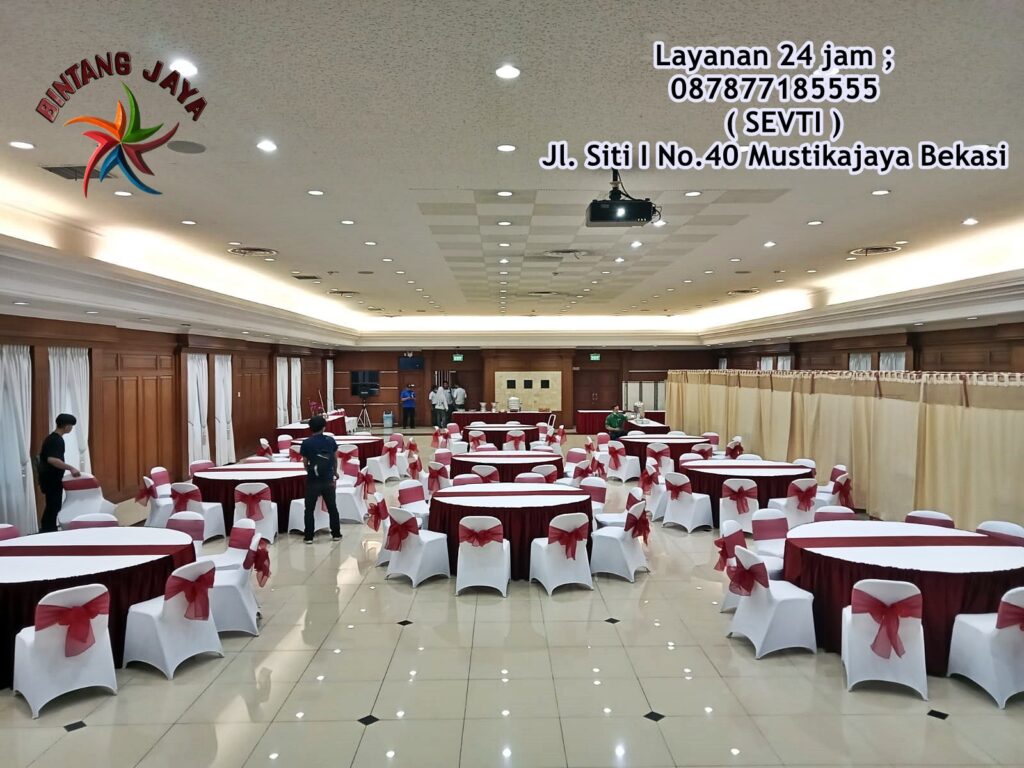 Jasa Sewa Bangku Meja Bulat Taplak Merah Putih Jakarta Selatan