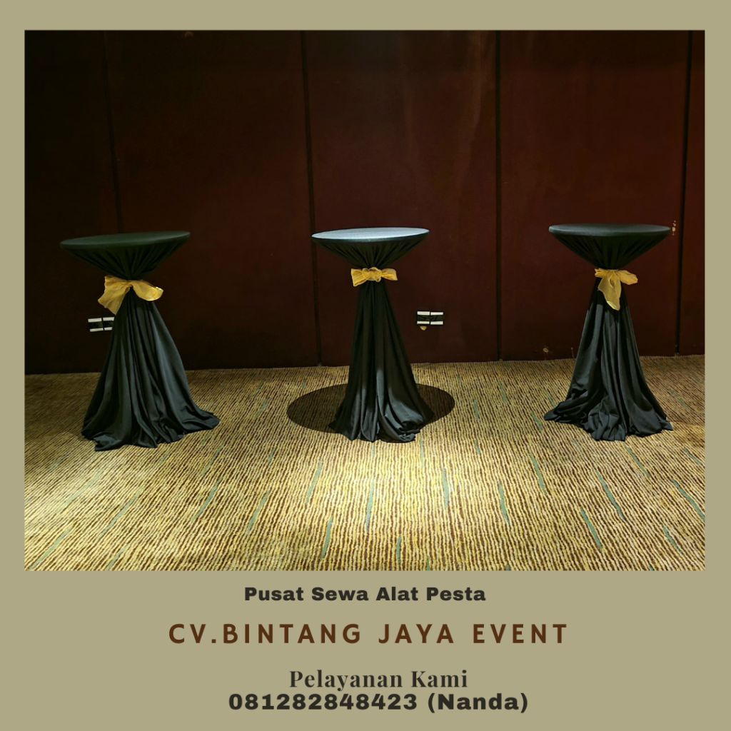 Sewa Meja Bar Cover Tebar Hitam Berpita di Depok