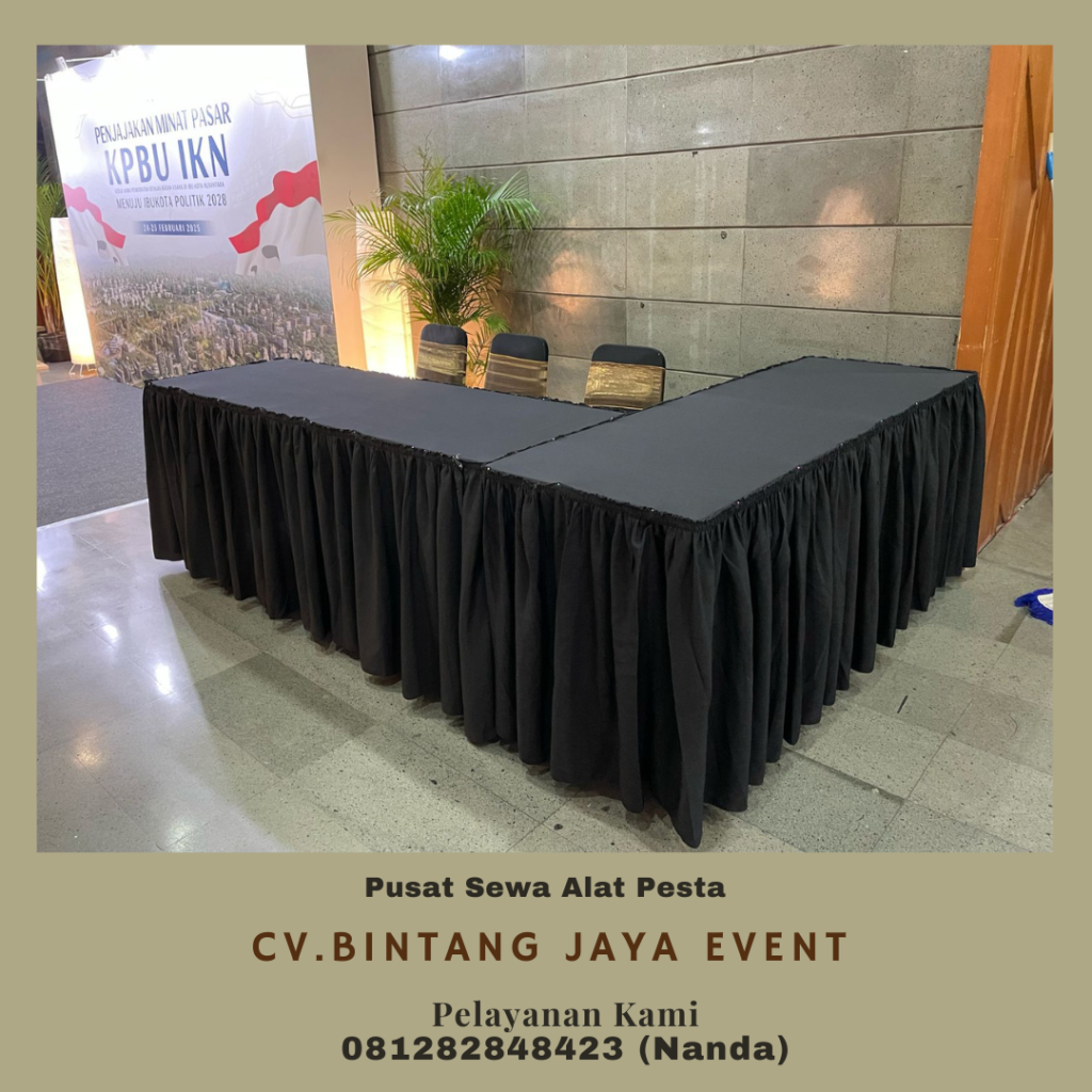 Sewa Meja Type Kotak 60x120cm Cover Ketat Hitam di Jakarta