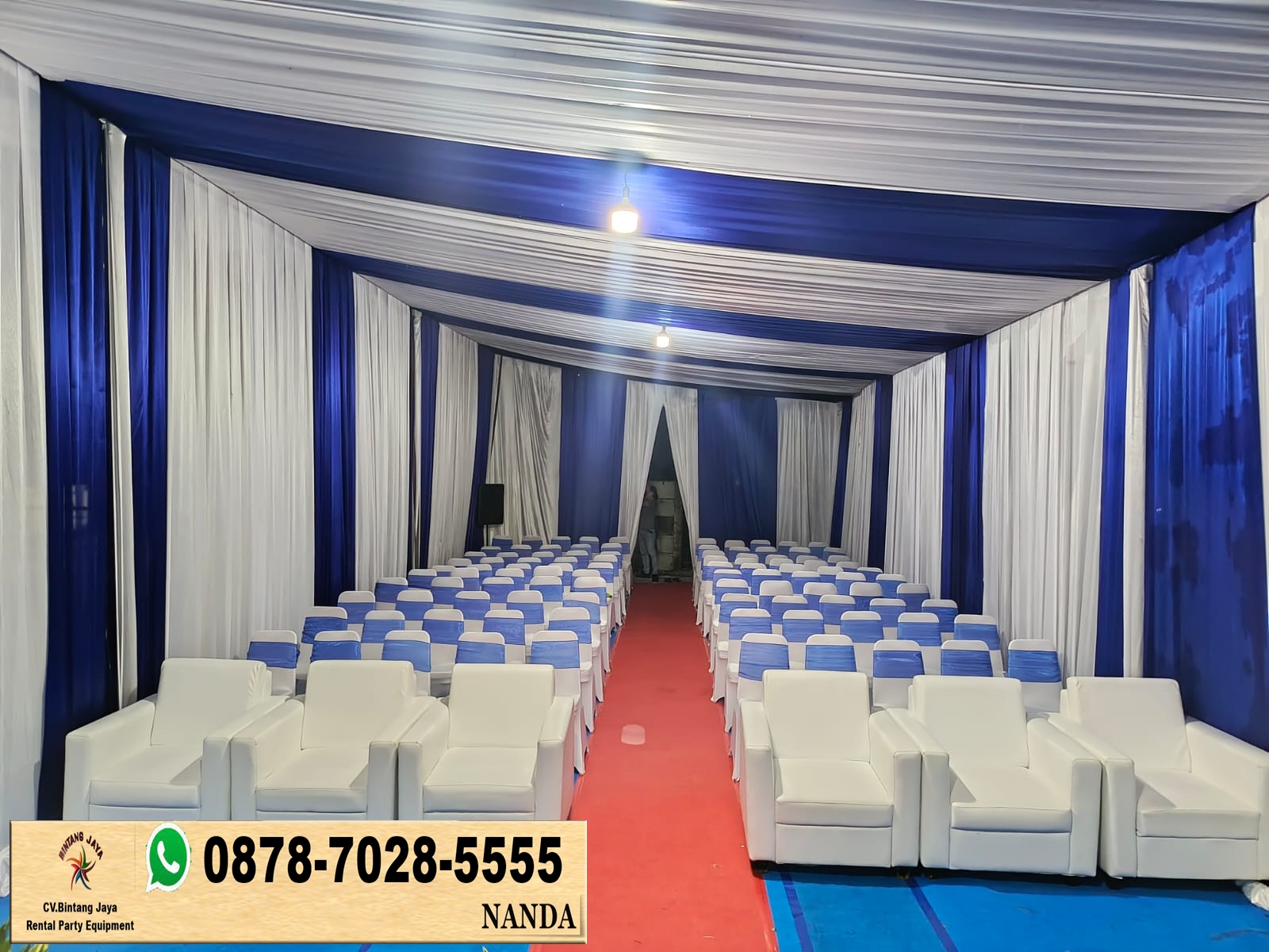 Sewa Tenda Type Plafon Rumbai Biru Putih Area Jakarta