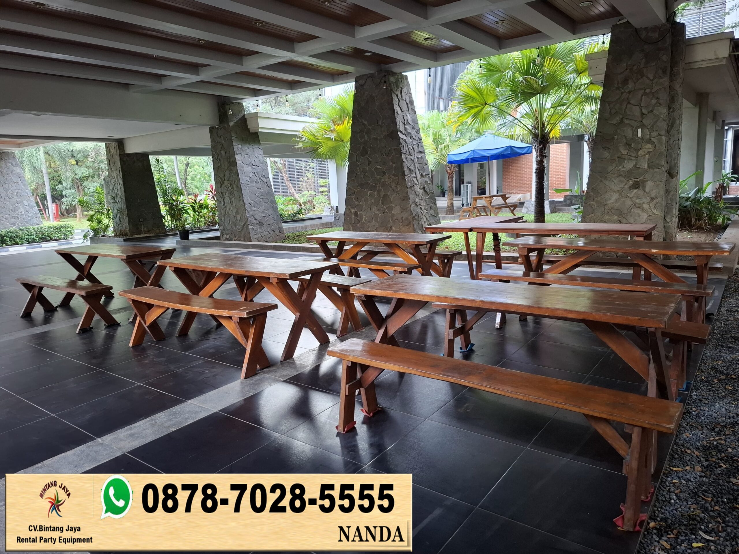 Jasa Sewa Meja Kayu Type Taman Outdoor Di Jakarta