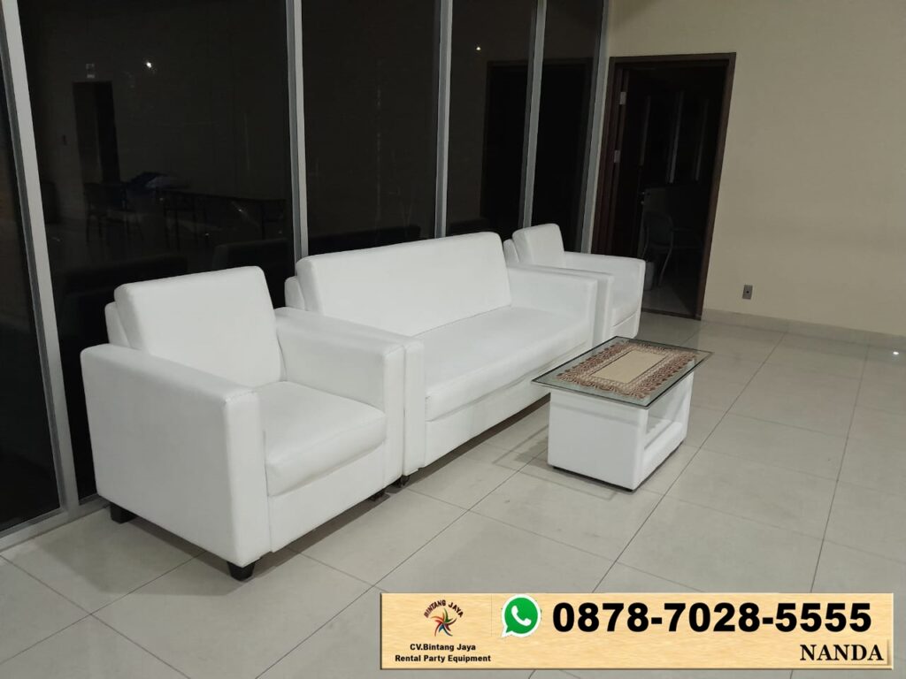 Sewa Meja Kaca Vip Set Sofa Putih Type Minimalis 0878-7028-5555 Di Jakarta