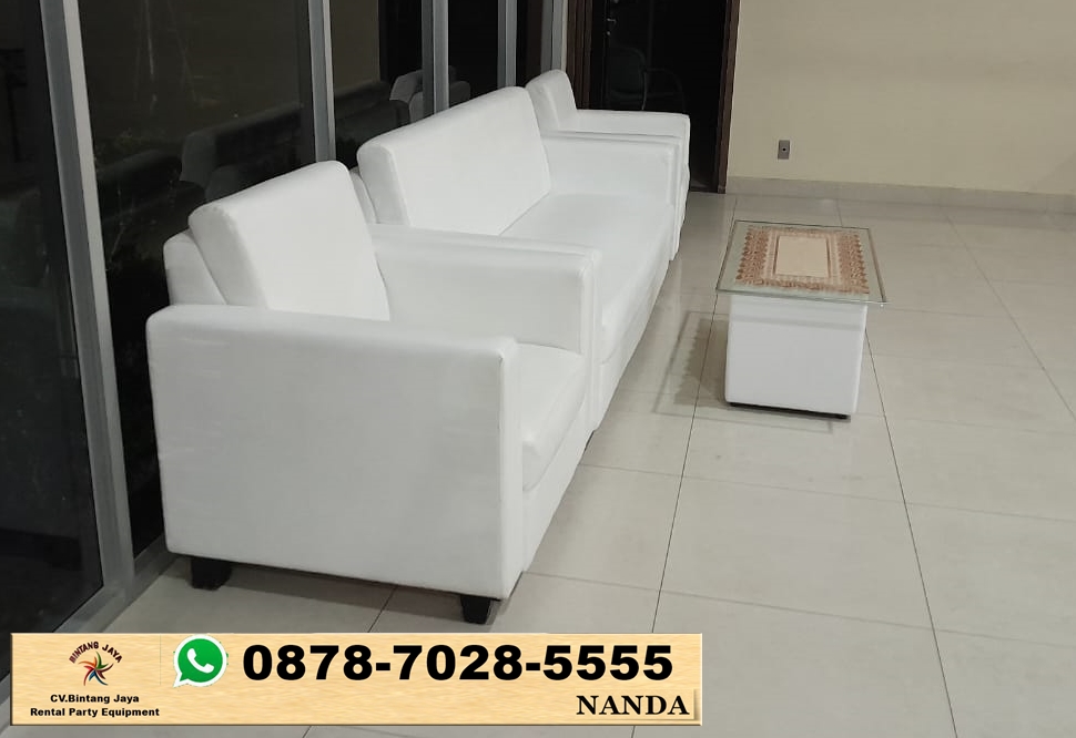 Sewa Meja Kaca Vip Set Sofa Putih Type Minimalis 0878-7028-5555 Di Jakarta