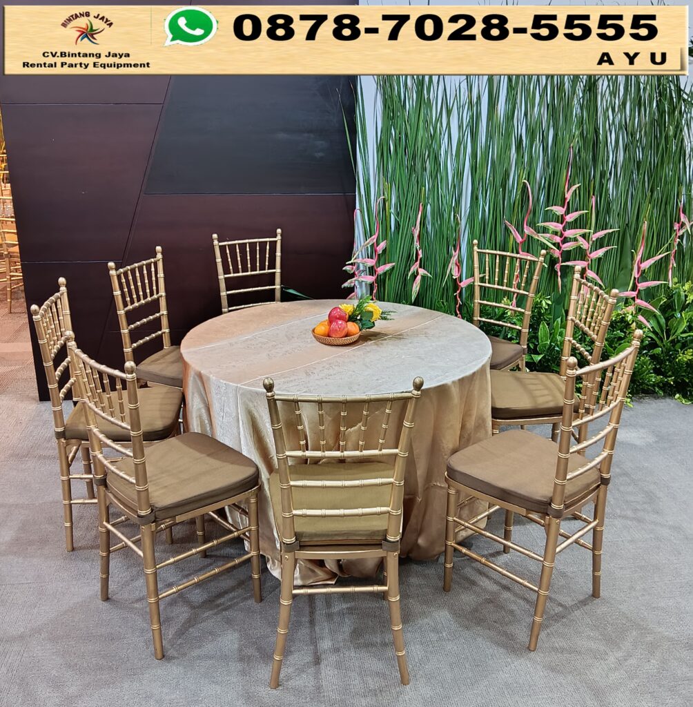 Rental Kursi Kayu VIP Tiffany Gold dan Round Table Jakarta