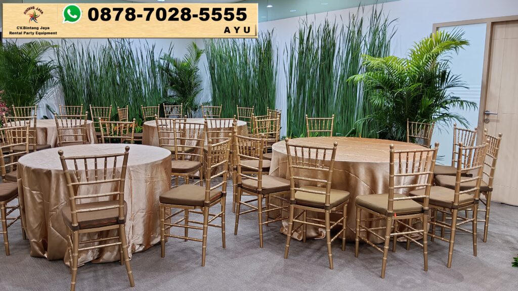 Rental Kursi Kayu VIP Tiffany Gold dan Round Table Jakarta