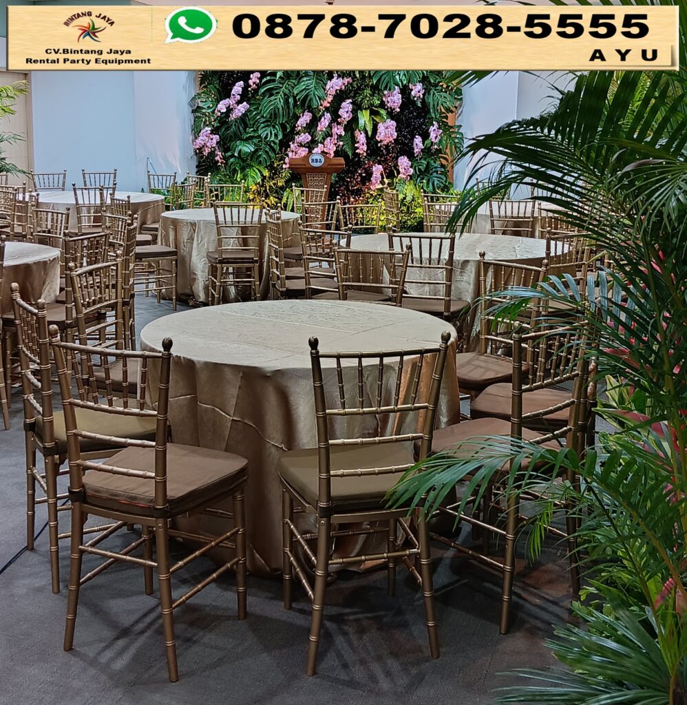 Rental Kursi Kayu VIP Tiffany Gold dan Round Table Jakarta