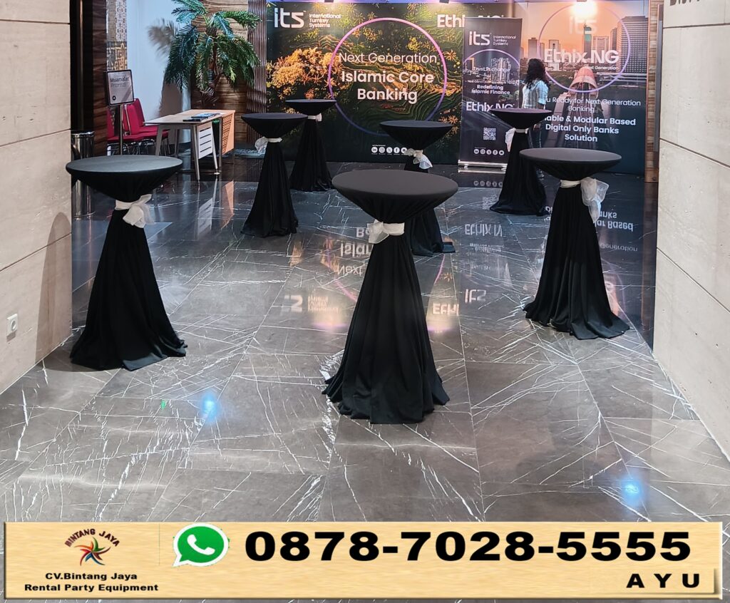 Rental Meja Bar Cover Hitam Tebar Event Muamalat Tower Jakarta