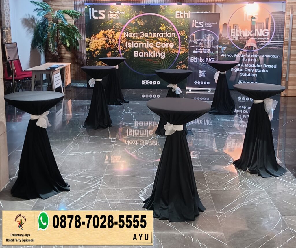 Rental Meja Bar Cover Hitam Tebar Event Muamalat Tower Jakarta