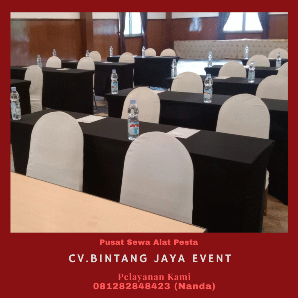 Sewa Meja Kotak Cover Hitam Ketat Event Sabha Widya Depok