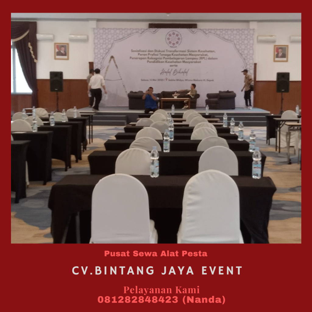 Sewa Meja Kotak Cover Hitam Ketat Event Sabha Widya Depok