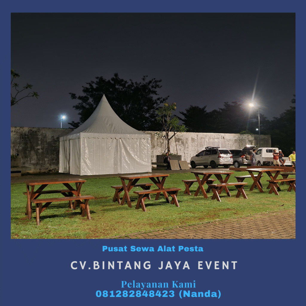 Sewa Tenda Sarnafil Kerucut Untuk Bazar Dekor Merah Putih di Bekasi