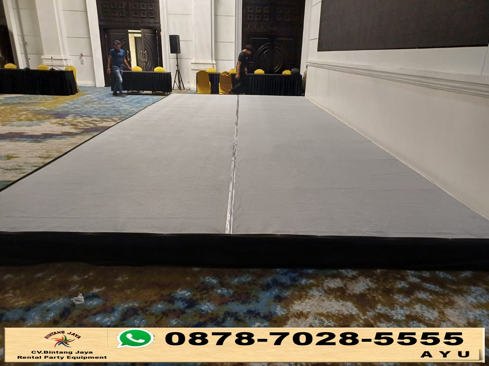 Jasa Sewa Panggung Poni Hitam Dan Cover Karpet Abu-abu Jakarta