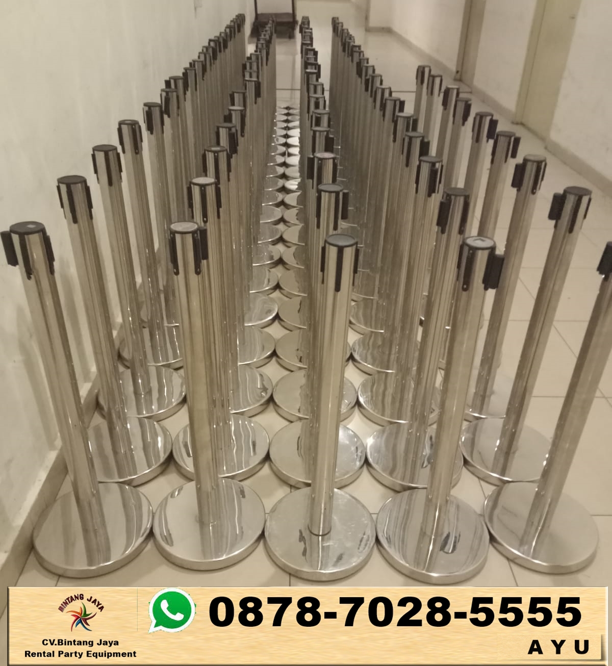 Sewa Tiang Antrian Stainless Sabuk Tarik di BSD Tangerang
