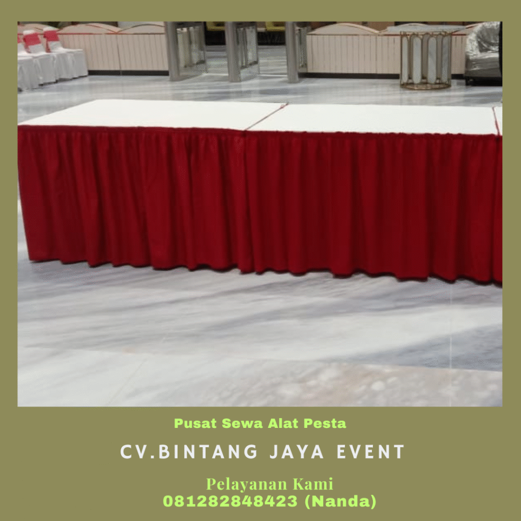Rental Meja Bundar Dan Kotak Cover Merah Putih Jakarta