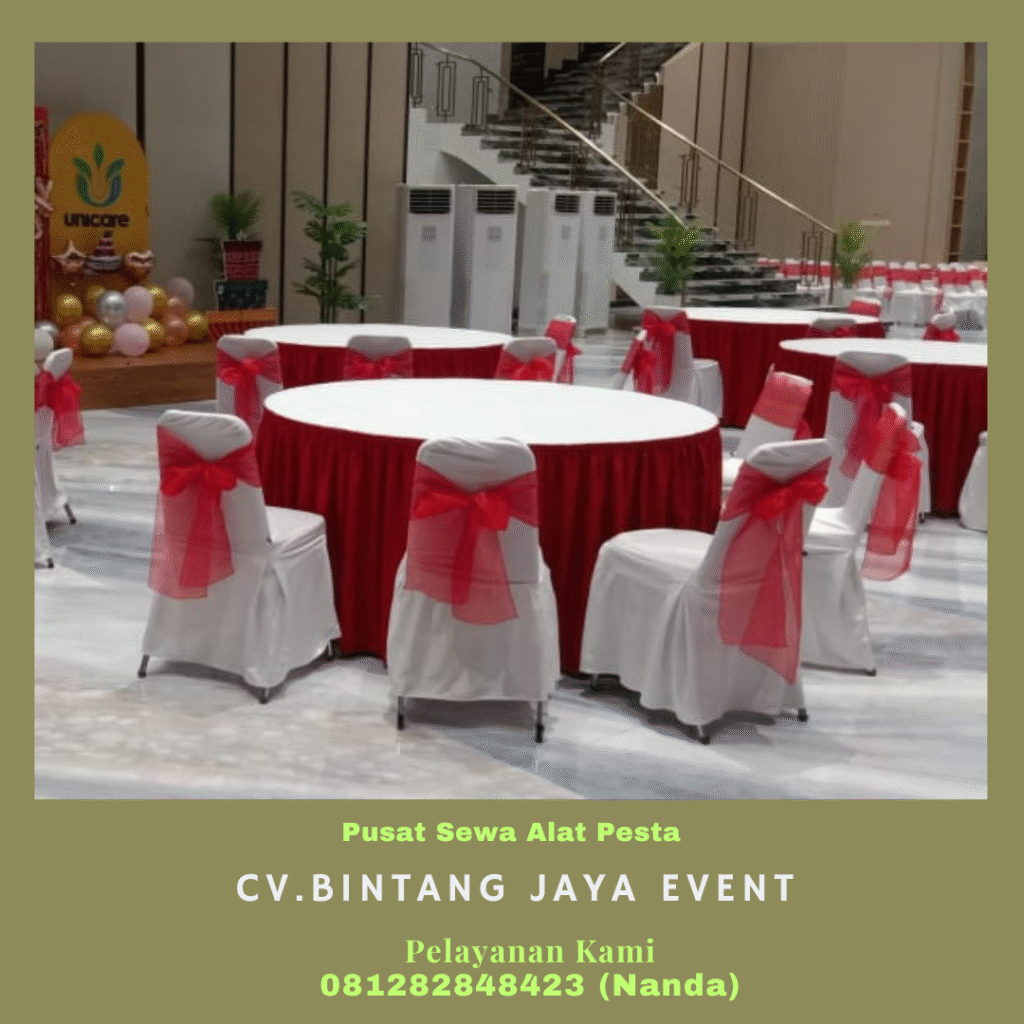 Rental Meja Bundar Dan Kotak Cover Merah Putih Jakarta