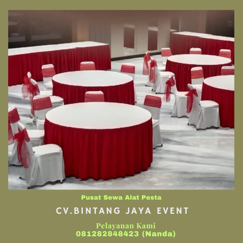 Rental Meja Bundar Dan Kotak Cover Merah Putih Jakarta