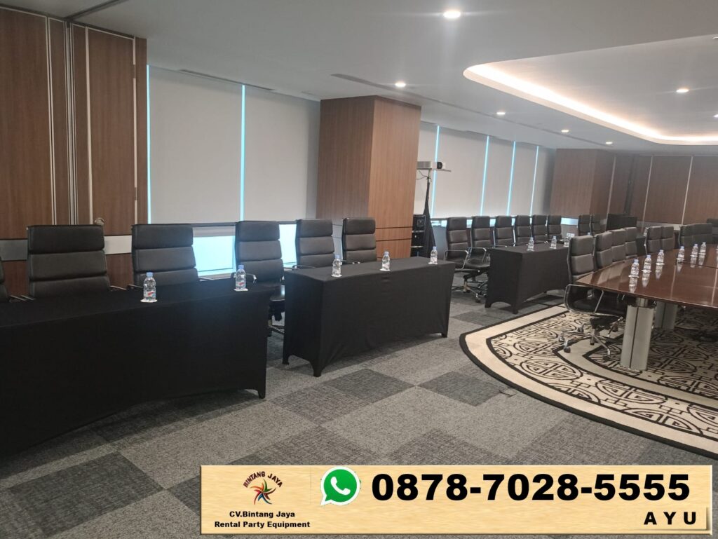 Rental Meja Ibm 45x180cm Cover itam Ketat Boogor