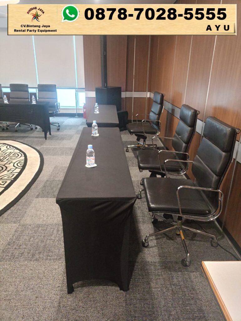 Rental Meja Ibm 45x180cm Cover itam Ketat Boogor