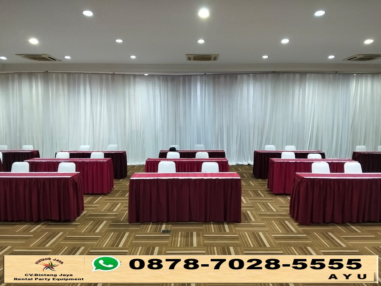 Jasa Sewa Meja Ibm Dan Tirai Filamin Putih Bogor