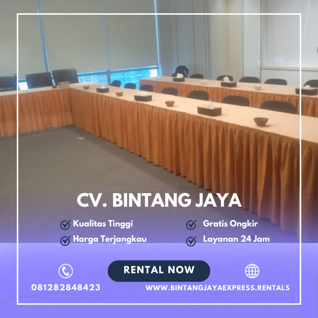 Rental Meja Kotak 120x60cm Cover Gold Casablanca Jakarta