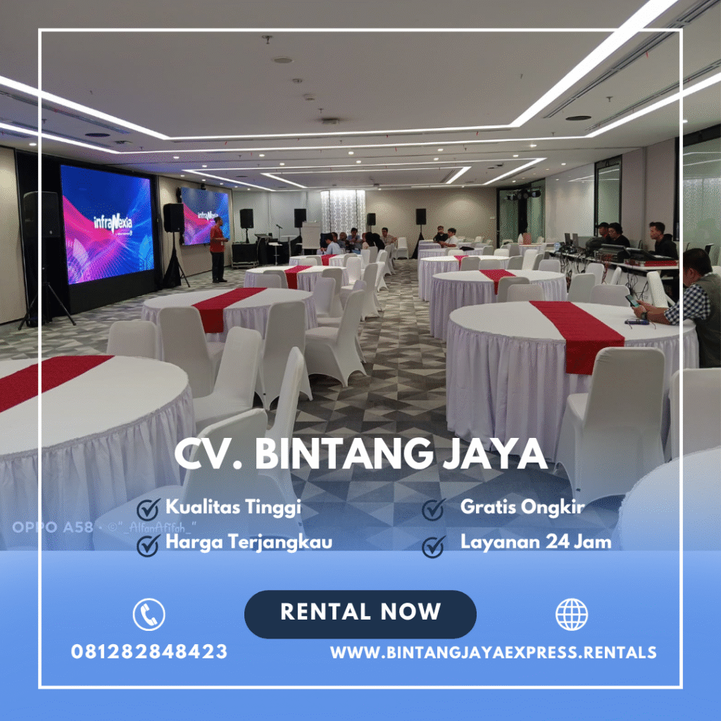 Rental Round Table Cover Putih Runner Merah Jakarta