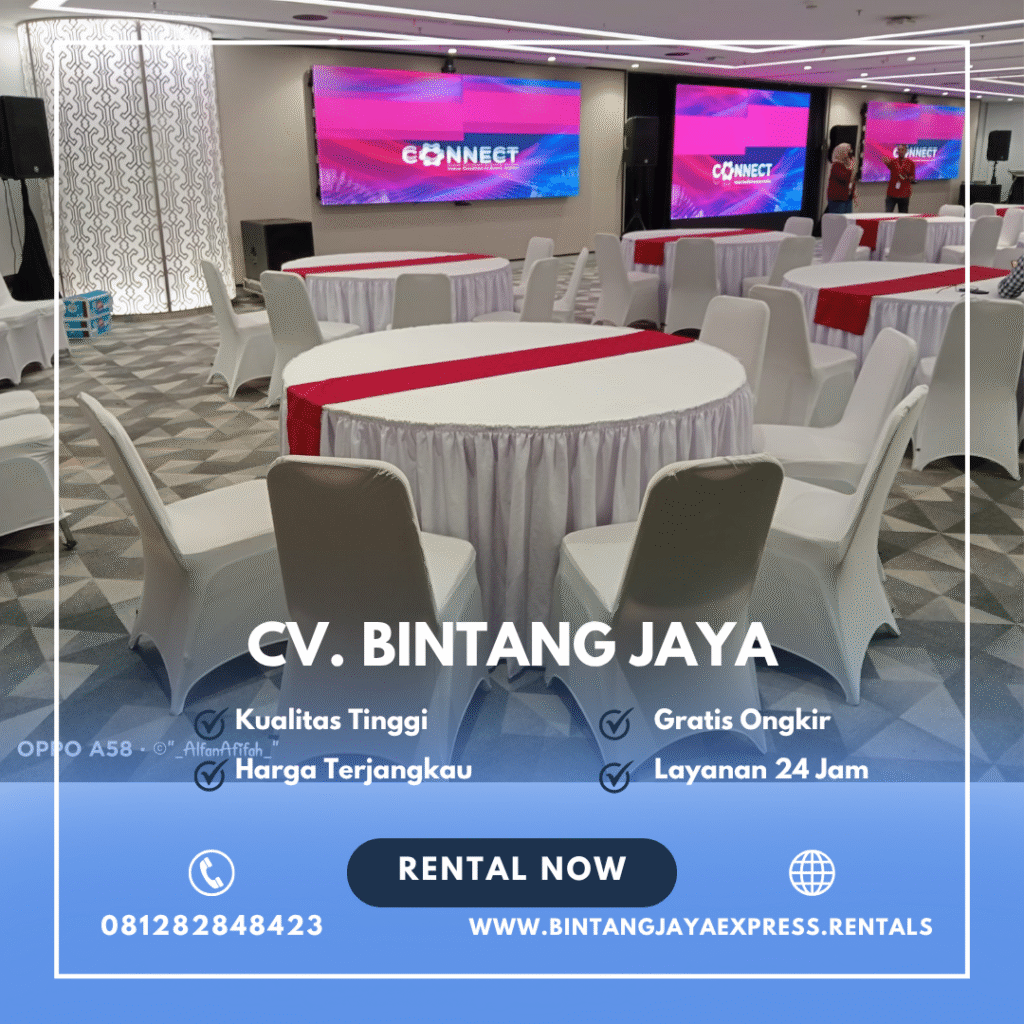 Rental Round Table Cover Putih Runner Merah Jakarta