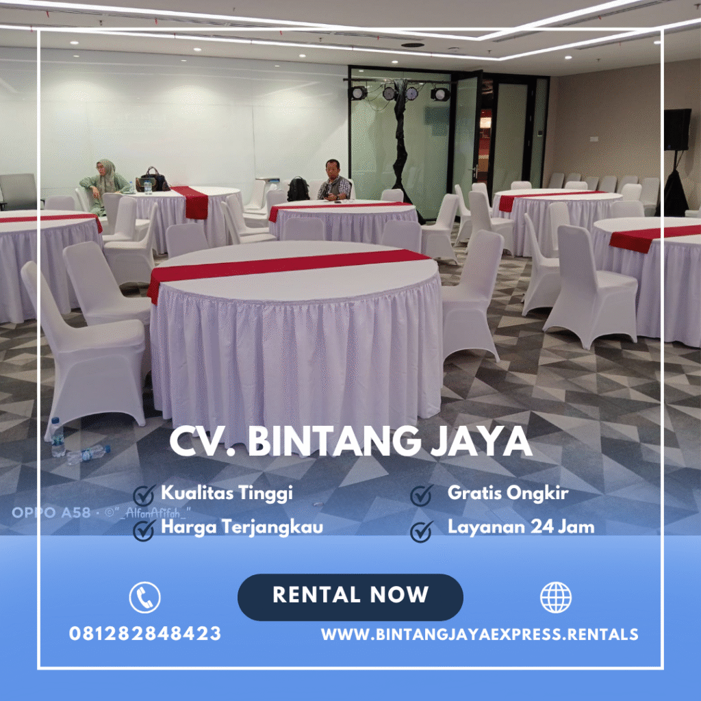 Rental Round Table Cover Putih Runner Merah Jakarta