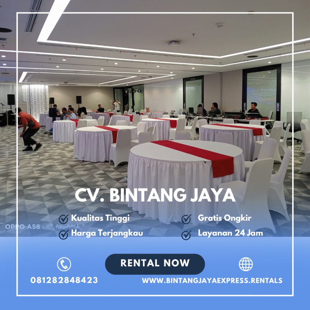 Rental Round Table Cover Putih Runner Merah Jakarta