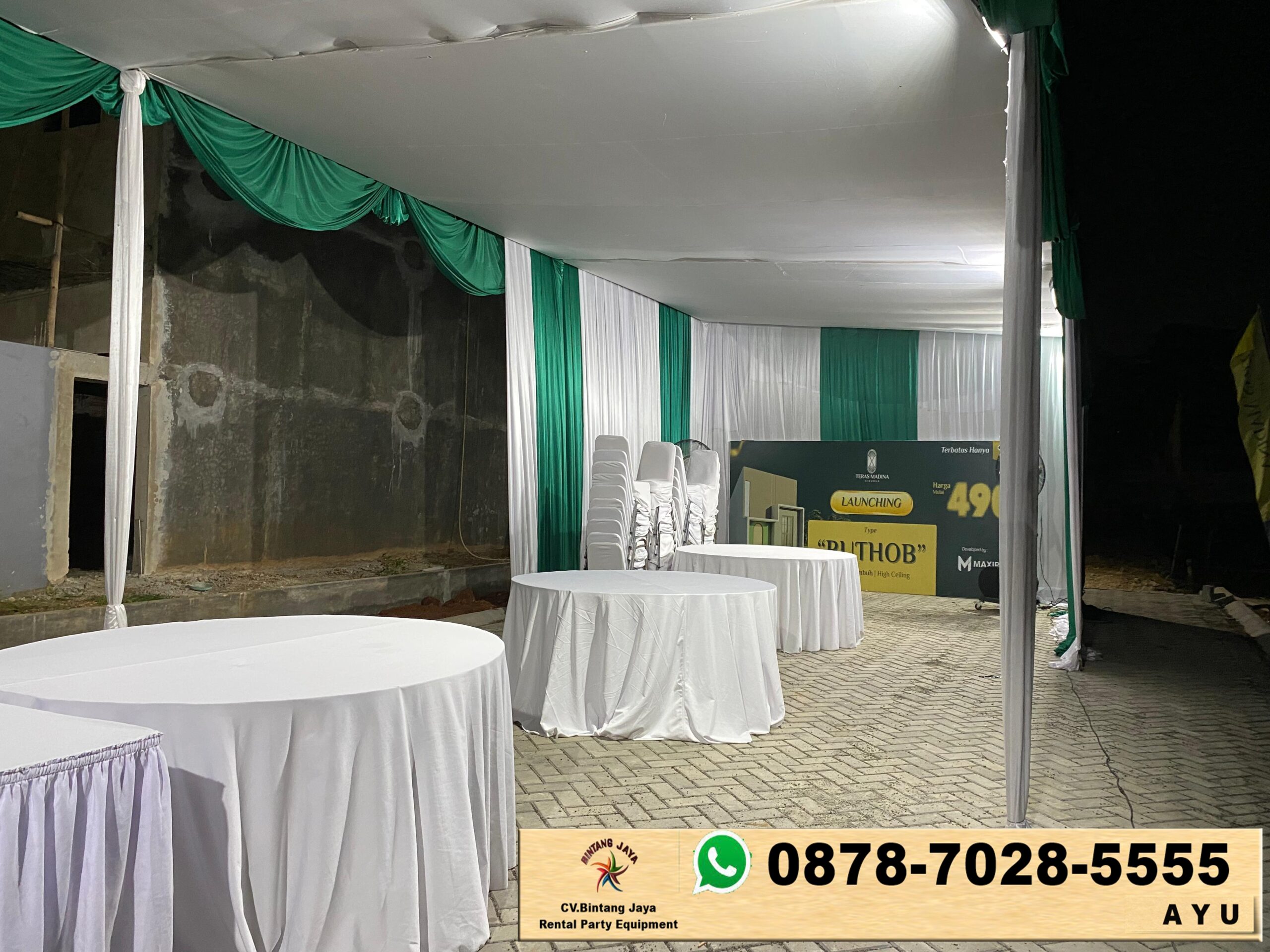 Sewa Tenda Event Dekorasi Kain Putih Hijau Area Tangerang