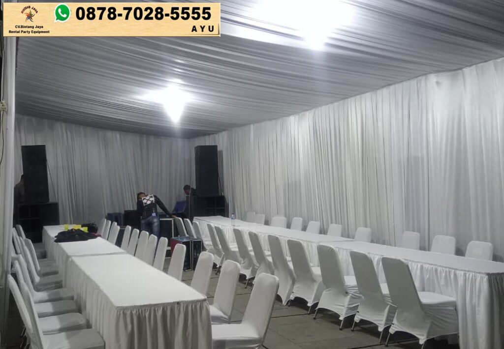 Sewa Tenda Serut Putih Beserta Panggung Dan Meja Kursi Jakarta
