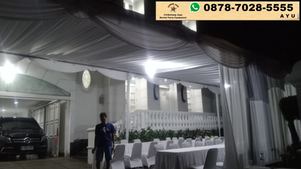 Sewa Tenda Serut Putih Beserta Panggung Dan Meja Kursi Jakarta