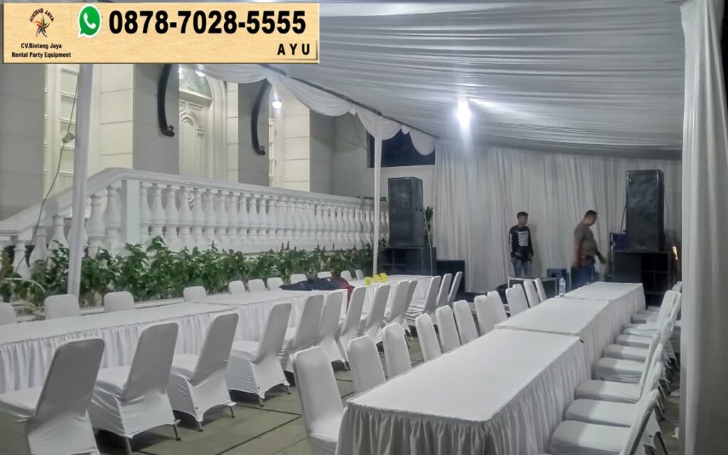 Sewa Tenda Serut Putih Beserta Panggung Dan Meja Kursi Jakarta