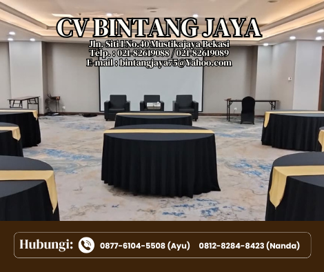 SEWA MEJA BUNDAR BESAR COVER HITAM JAKARTA