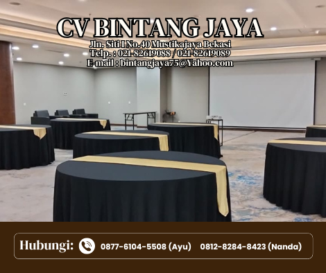 SEWA MEJA BUNDAR BESAR COVER HITAM JAKARTA