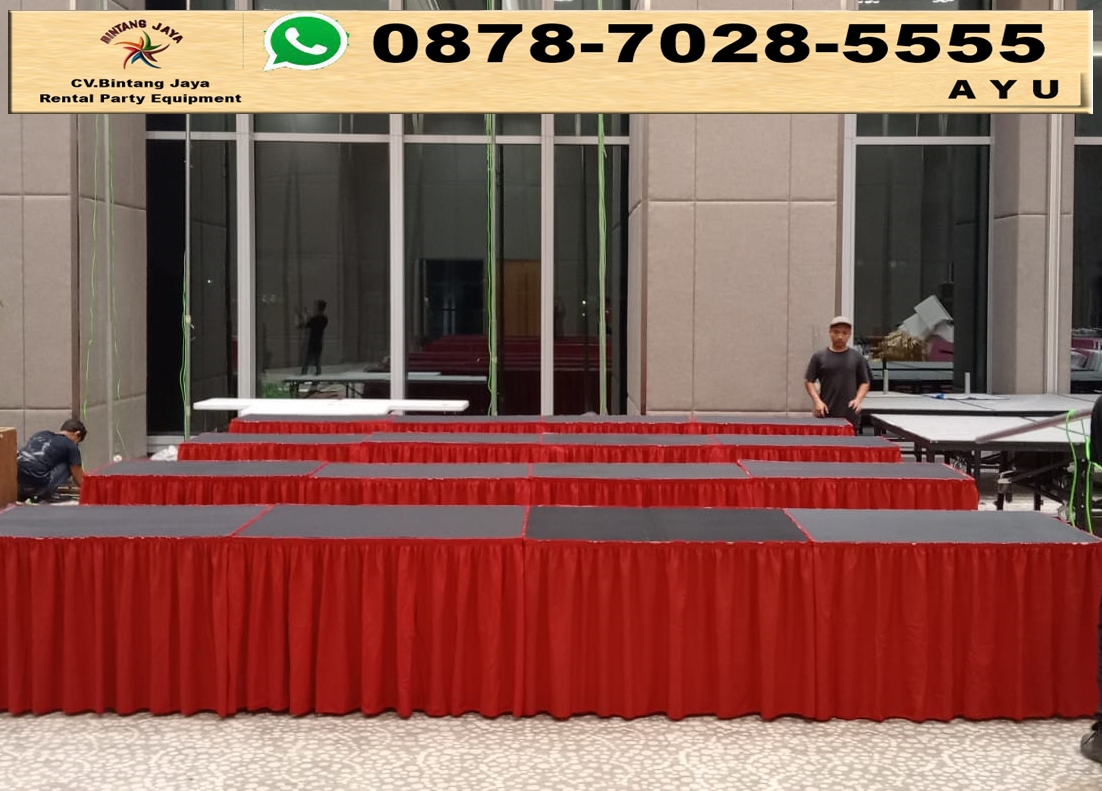 Sewa Meja Kotak Taplak Marun Hitam Bogor