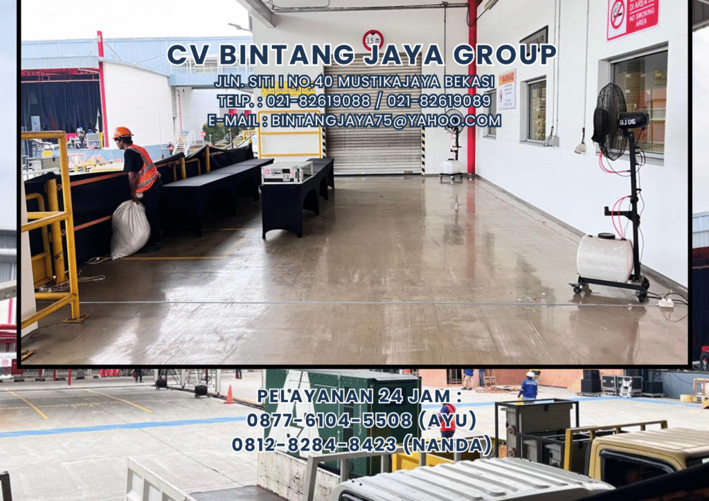 RENTAL TENDA RODER DENGAN TIRAI DAN MEJA IBM SERTA MISTY COOL KARAWANG