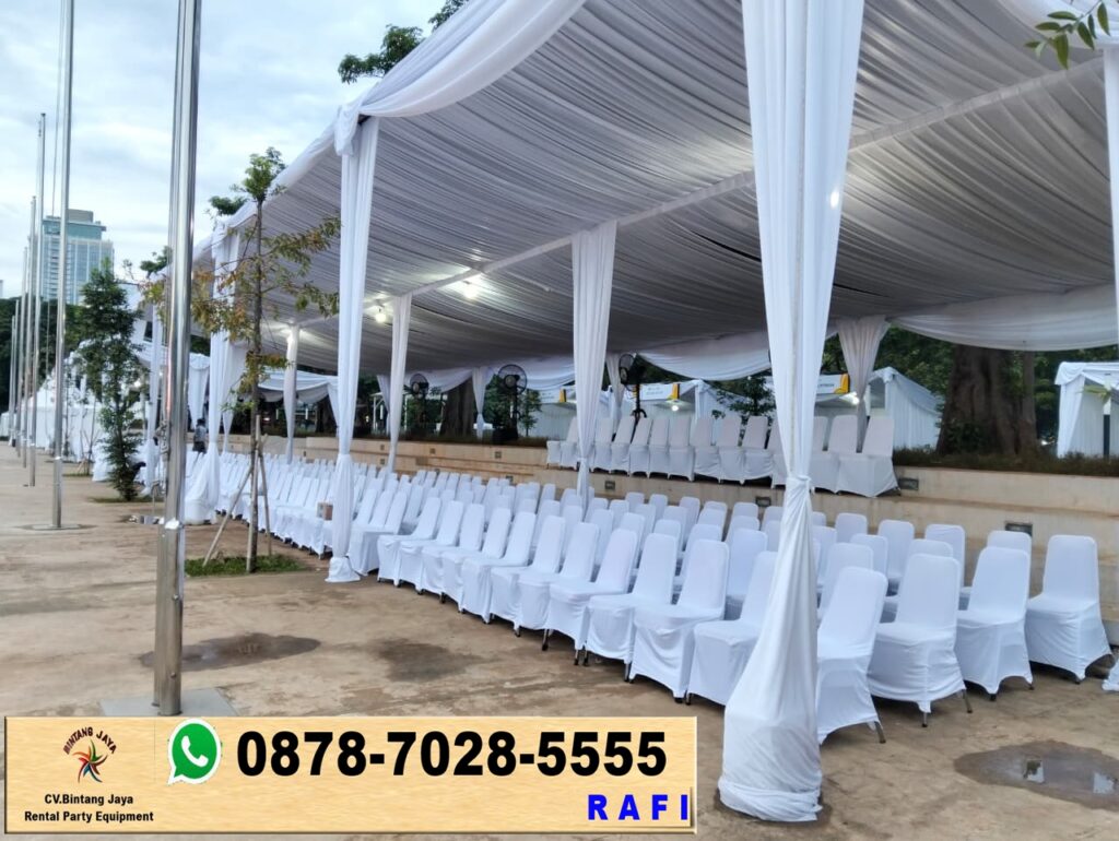 Rental Tenda Serut Putih Dan Kursi Susun Cover Putih Jakarta