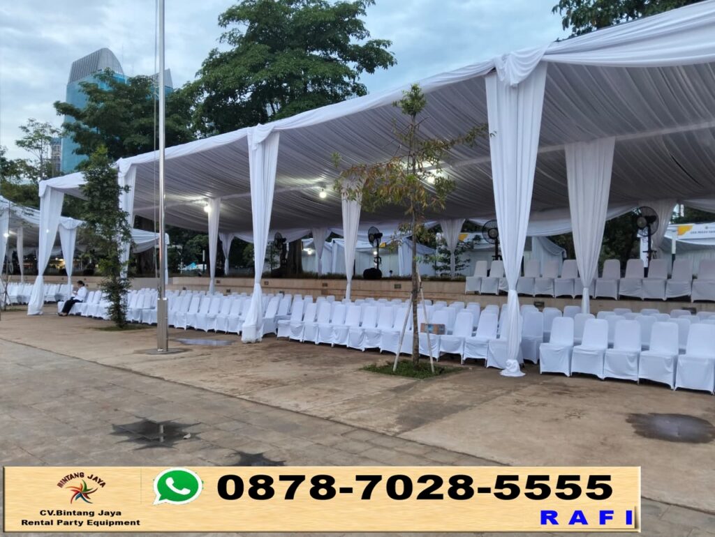 Rental Tenda Serut Putih Dan Kursi Susun Cover Putih Jakarta