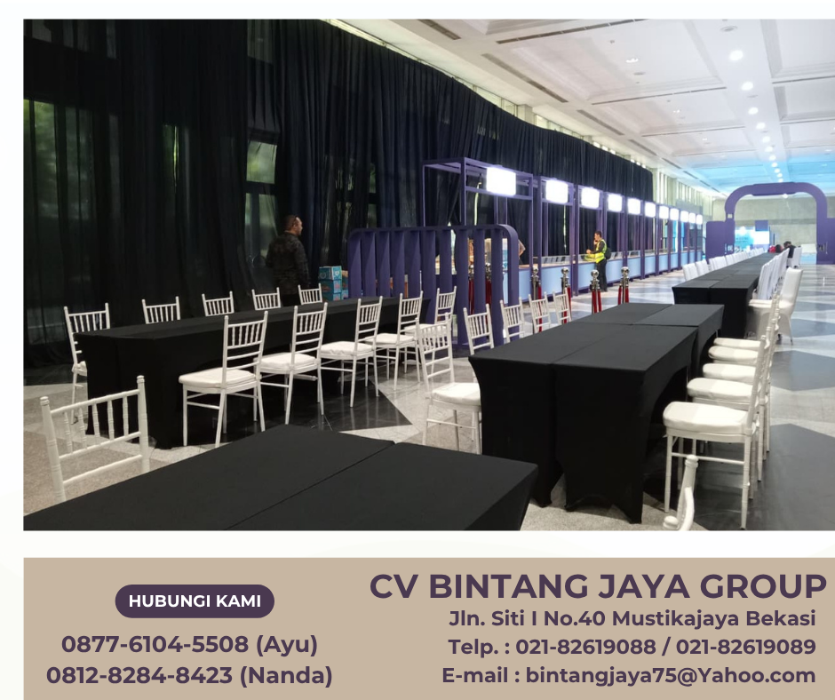 TEMPAT SEWA MEJA IBM COVER HITAM DENGAN KURSI TIFFANY PUTIH TANGGERANG