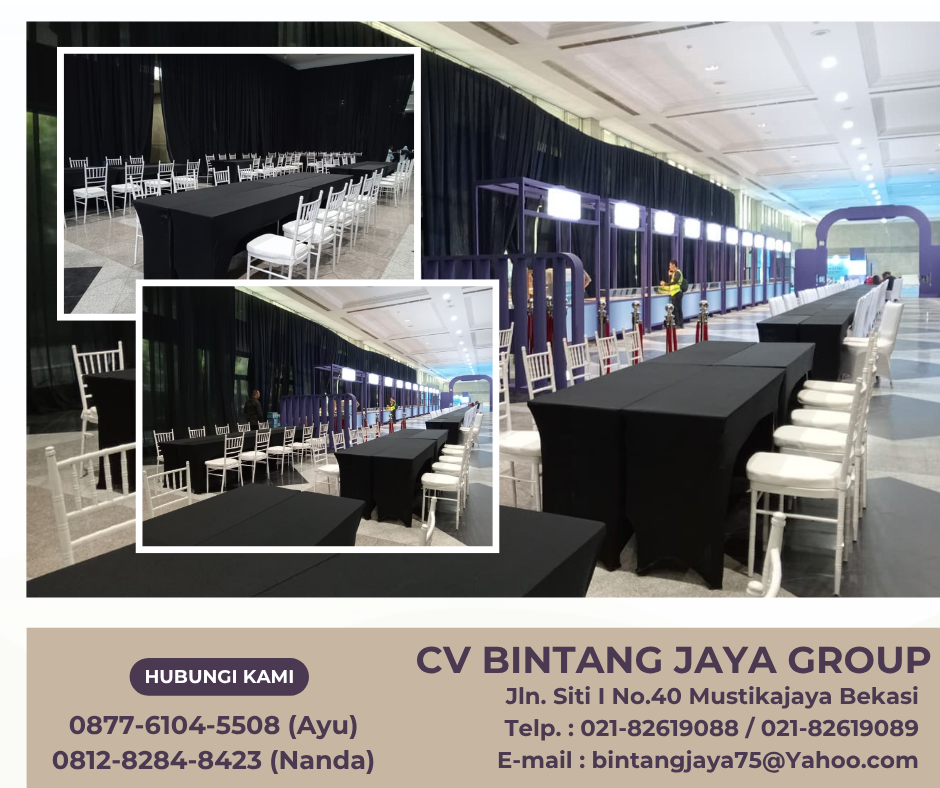 TEMPAT SEWA MEJA IBM COVER HITAM DENGAN KURSI TIFFANY PUTIH TANGGERANG