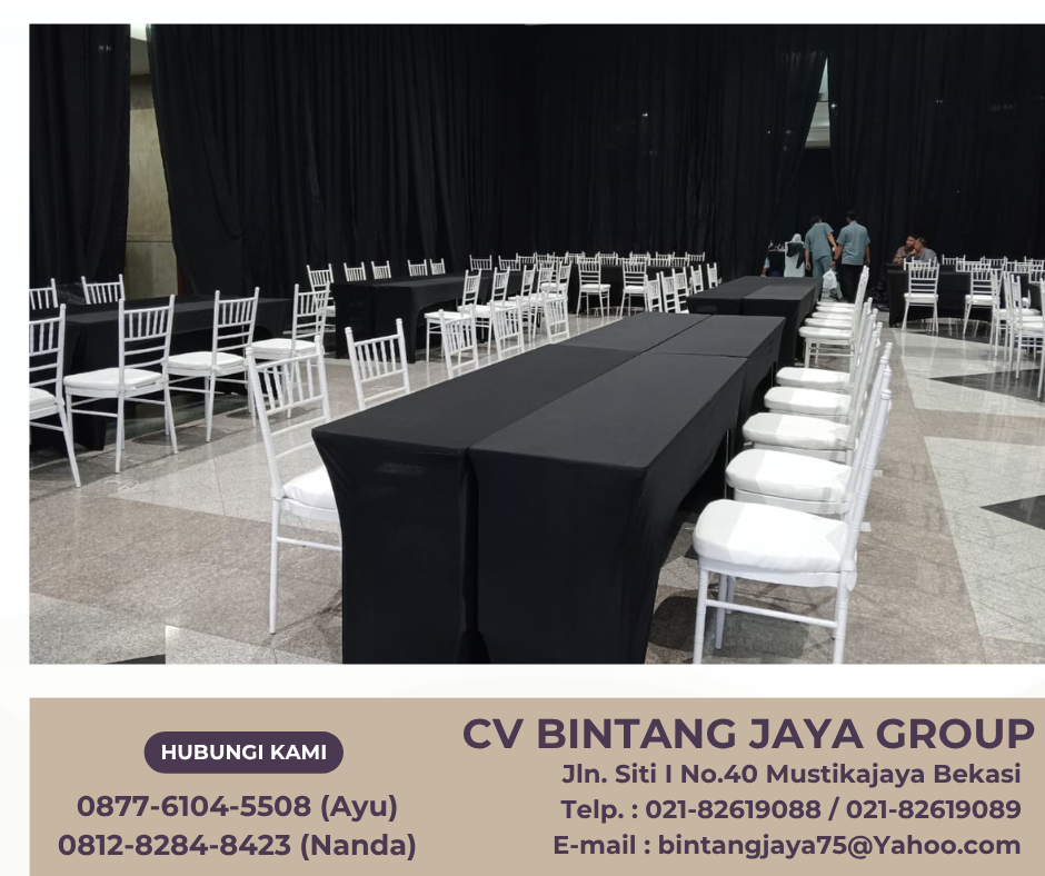 TEMPAT SEWA MEJA IBM COVER HITAM DENGAN KURSI TIFFANY PUTIH TANGGERANG