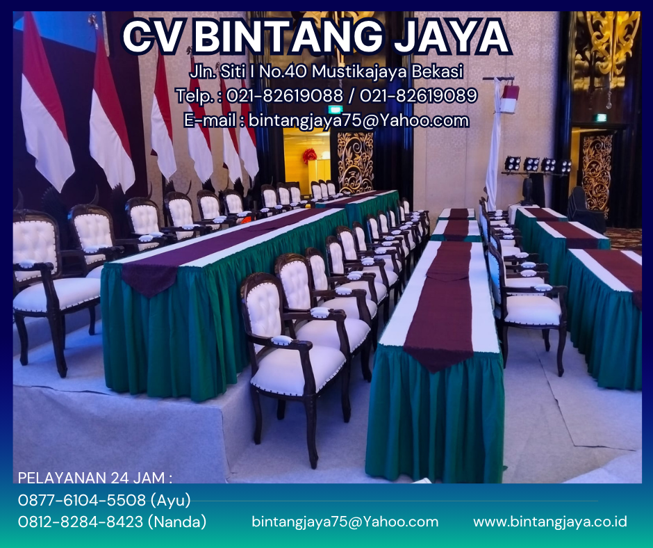 SEWA MEJA TAPLAK HIJAU DENGAN ARM CHAIRS TIANG BENDERA BANDUNG