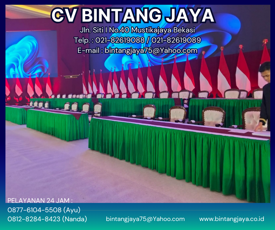 SEWA MEJA TAPLAK HIJAU DENGAN ARM CHAIRS TIANG BENDERA BANDUNG