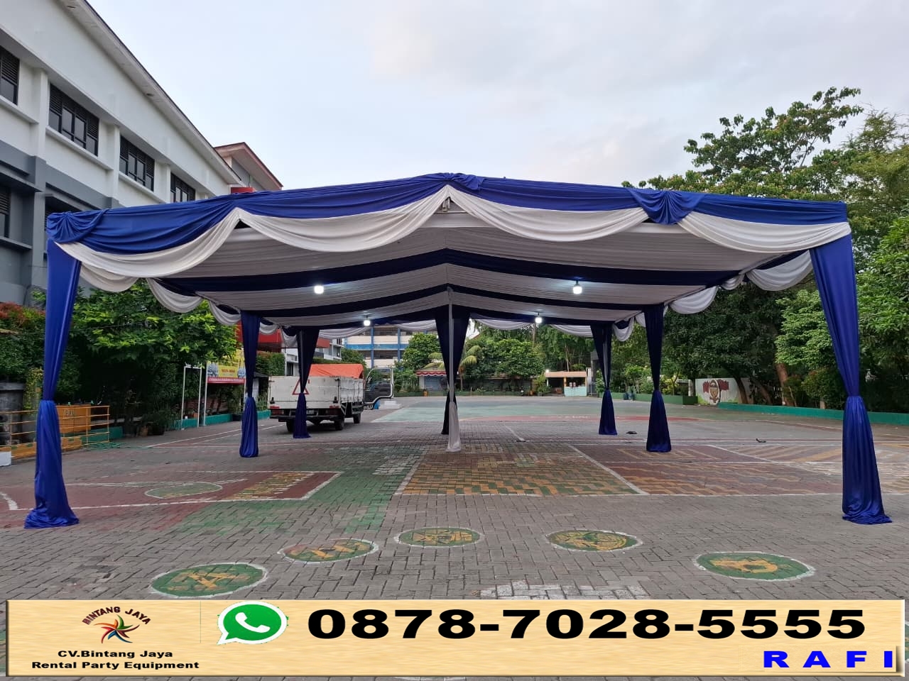 Sewa Tenda Dekorasi Putih Biru Event SD Sukasari Tangerang