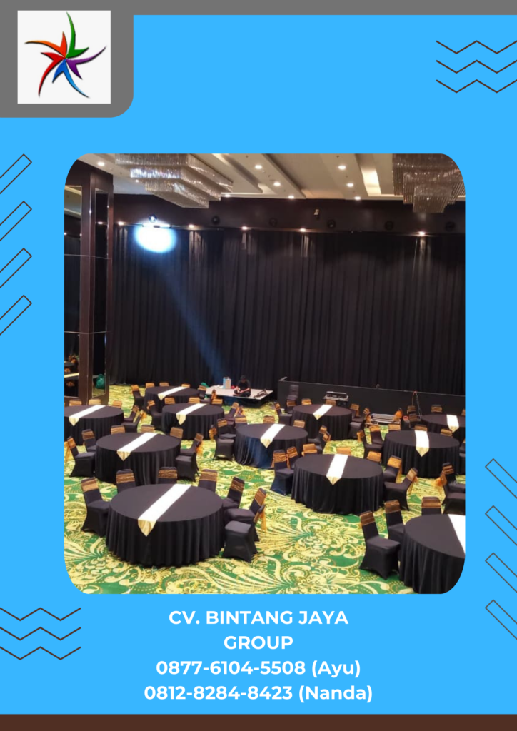 Menyewakan Meja Bulat Tebar Hitam Runner Gold Bekasi