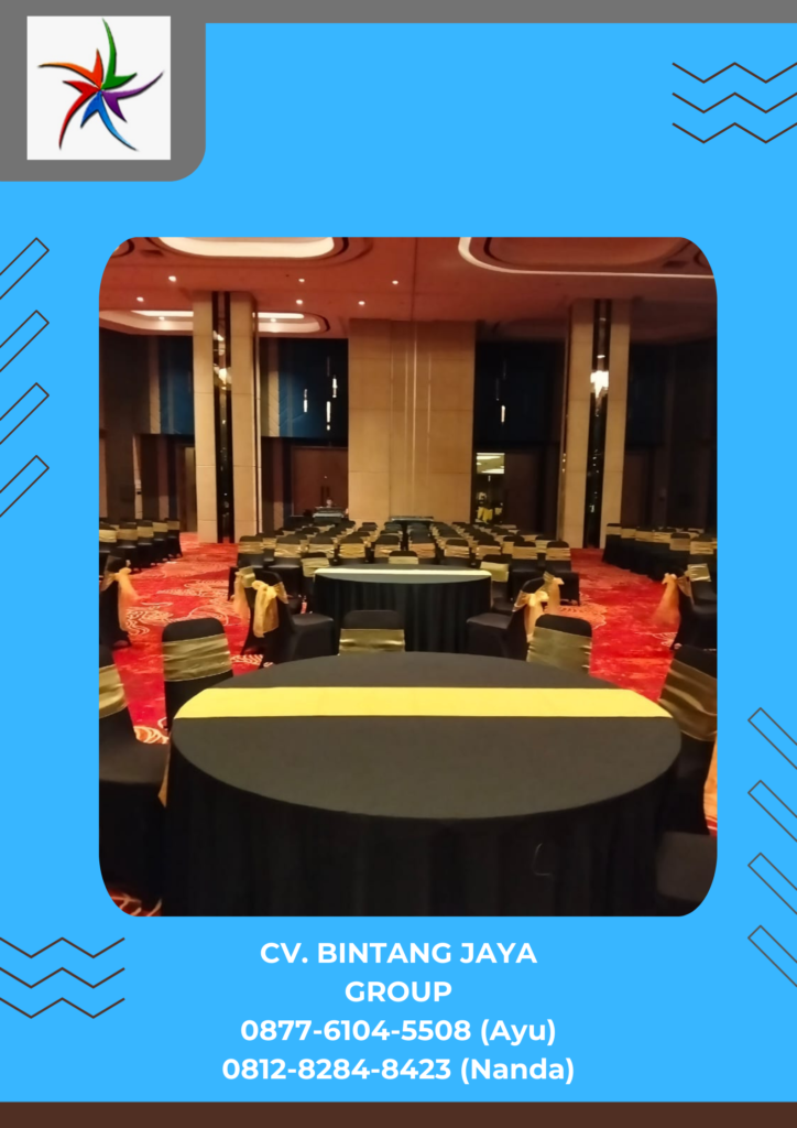 Menyewakan Meja Bulat Tebar Hitam Runner Gold Bekasi