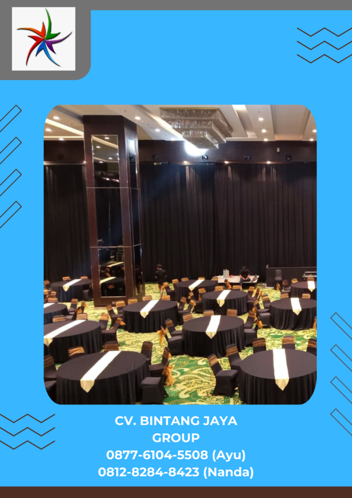 Menyewakan Meja Bulat Tebar Hitam Runner Gold Bekasi
