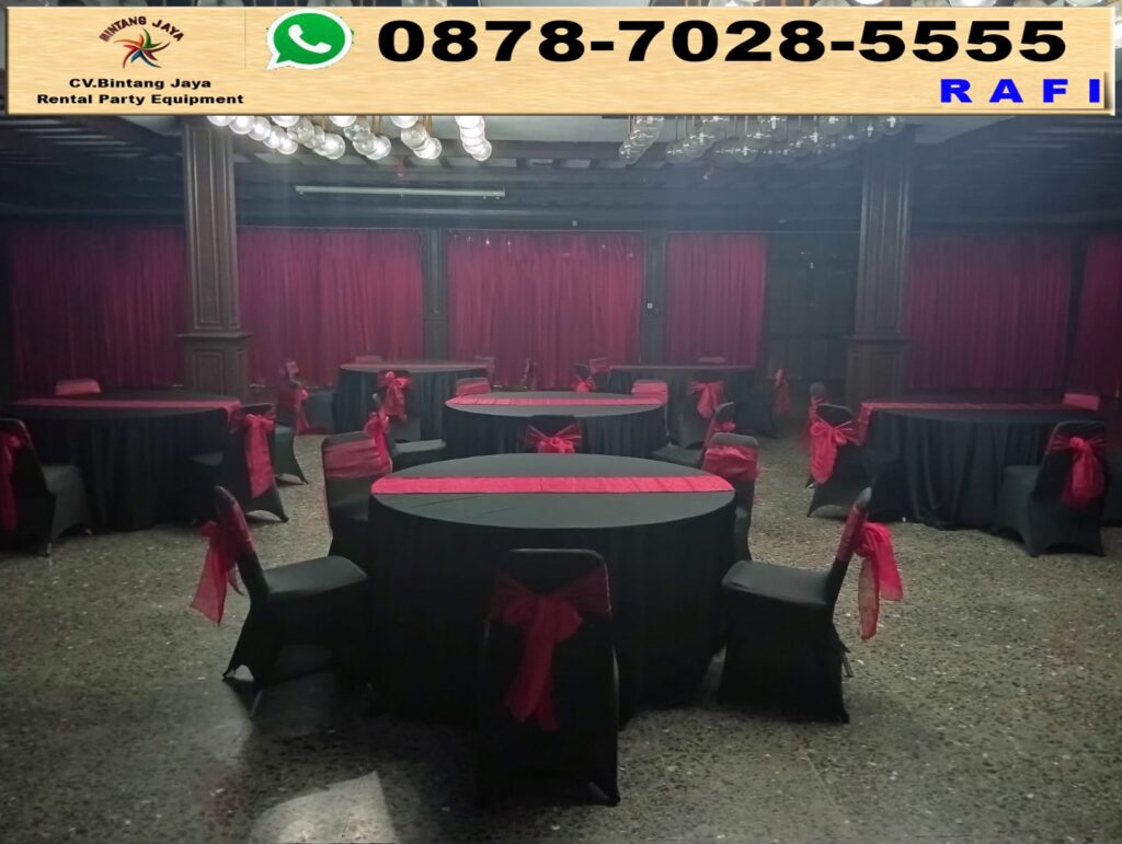 Rental Round Table dan Kursi Event Tema Cover Hitam Cikarang