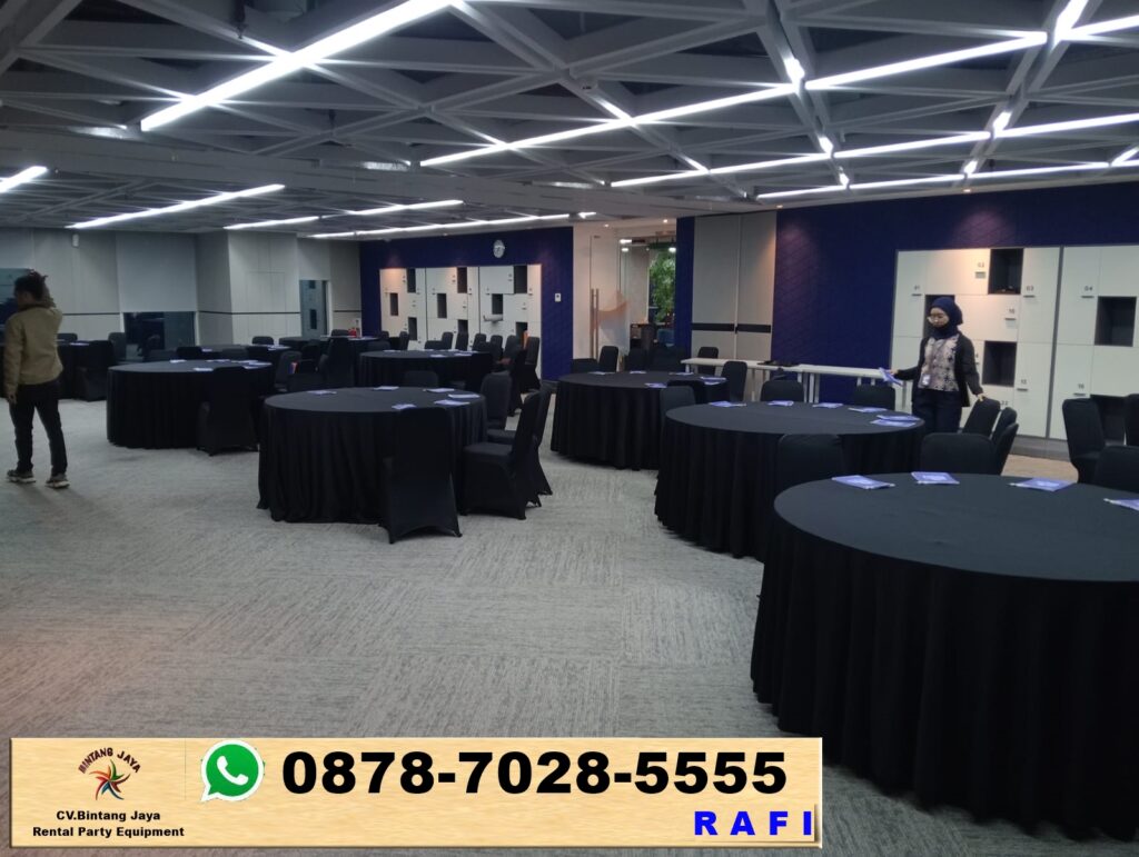 Rental Round Table dan Kursi Event Tema Cover Hitam Cikarang